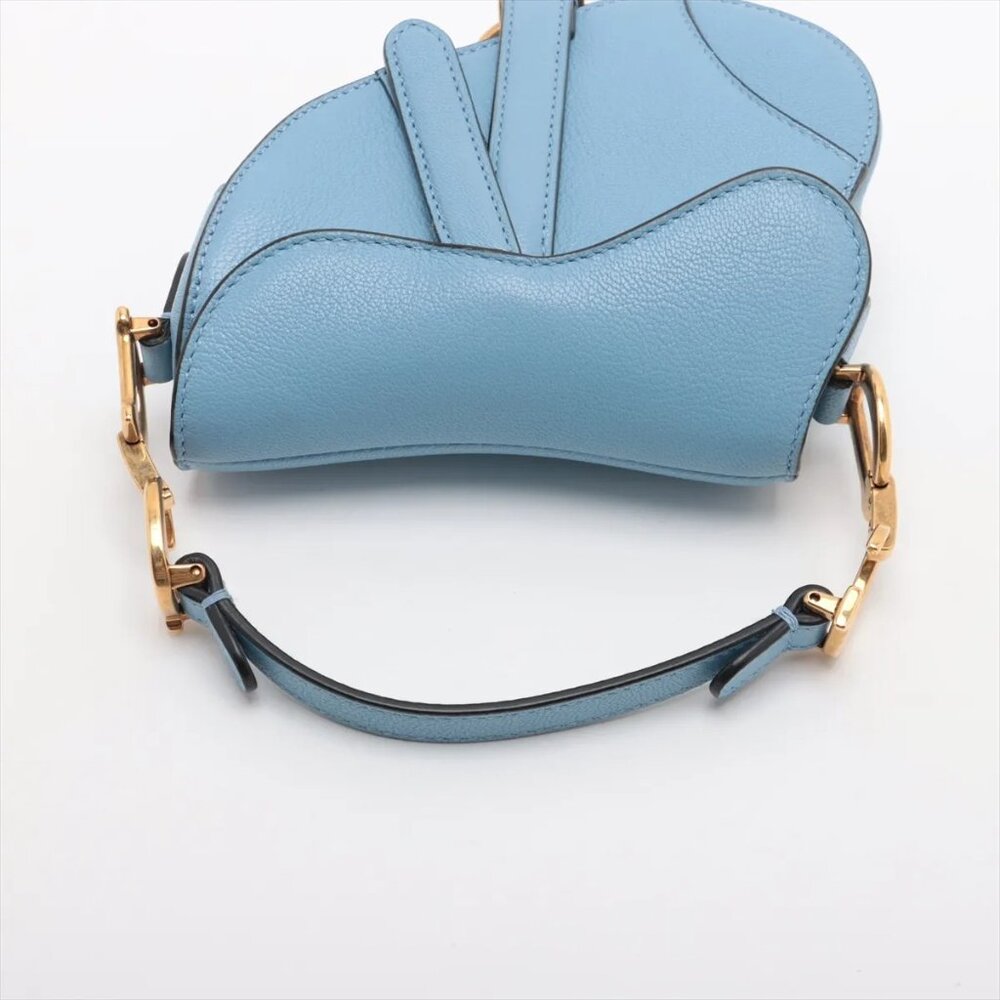 Sold Out Christian Dior Saddle Bag Leather 2 Way Handbag Blue - Picture 13 of 14
